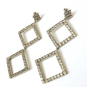 New! Diamond Shape Crystals S925 Silver Earrings